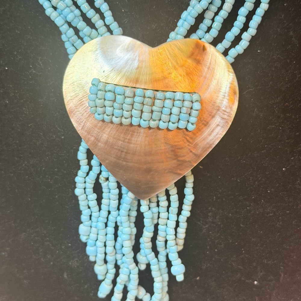 Turquoise Beaded Heart Necklace - Picture 6 of 7